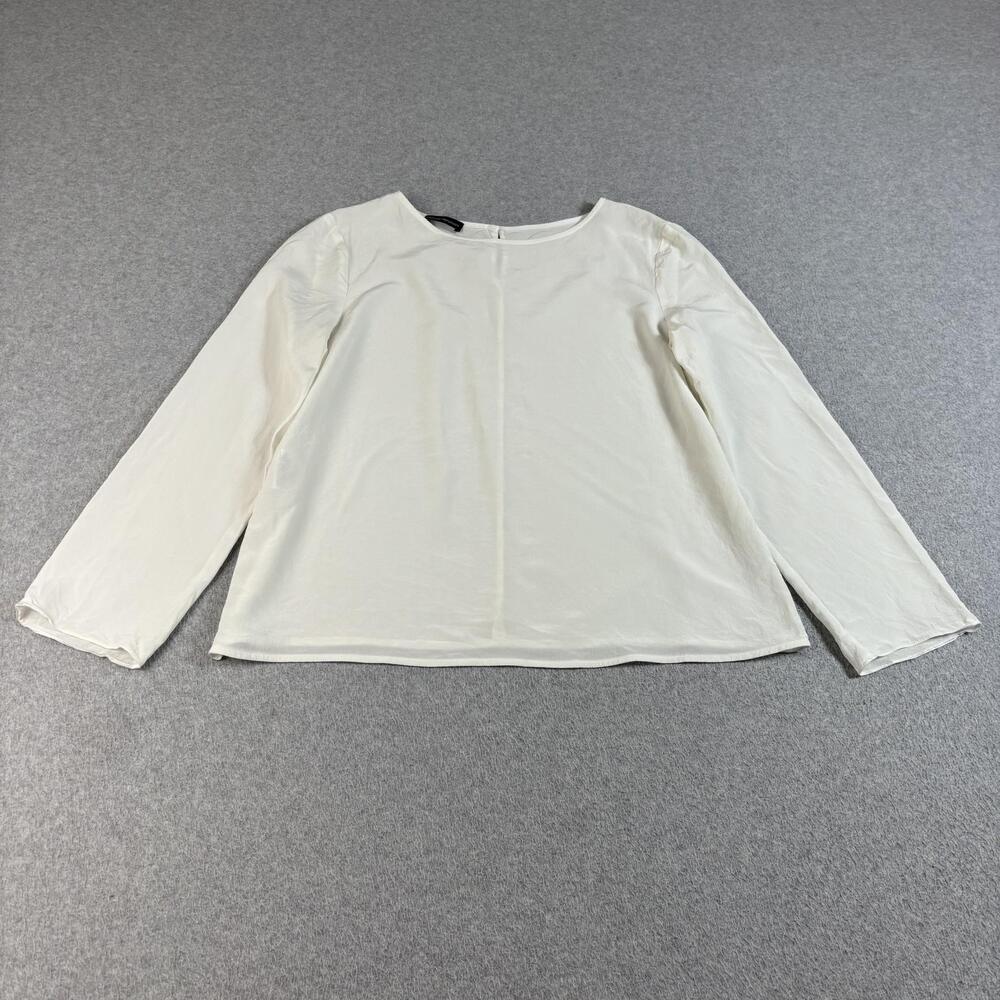 Emporio Armani Silk Shirt Women 42 White Long Sleeve Minimalist Quiet Luxury